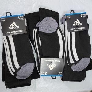 9 Pairs Adidas Men's Quarter Sock Cushioned Black, Lot Of 3